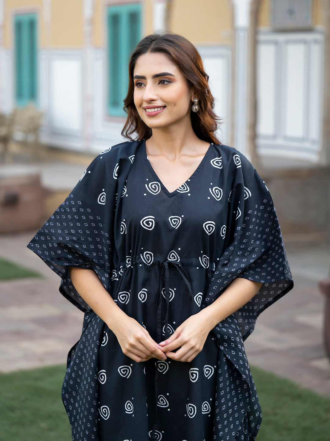 Black Floral Print Kaftan