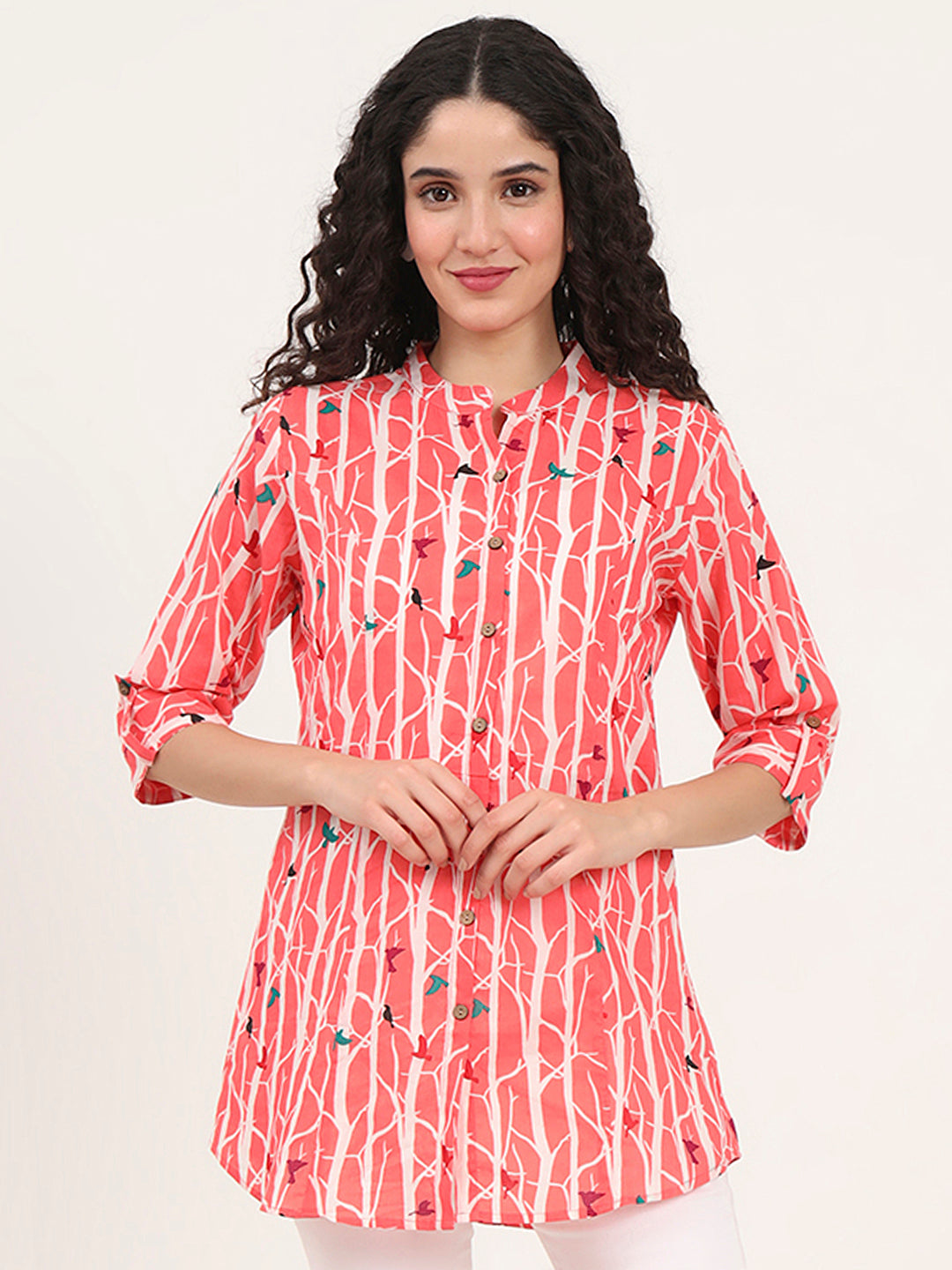 Pink Floral Printed Cotton Top
