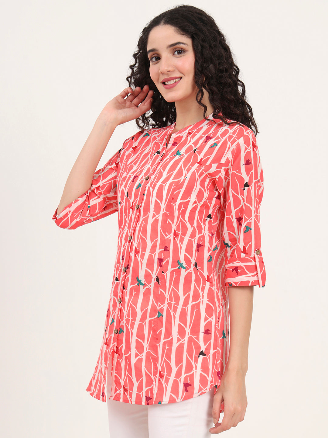 Pink Floral Printed Cotton Top