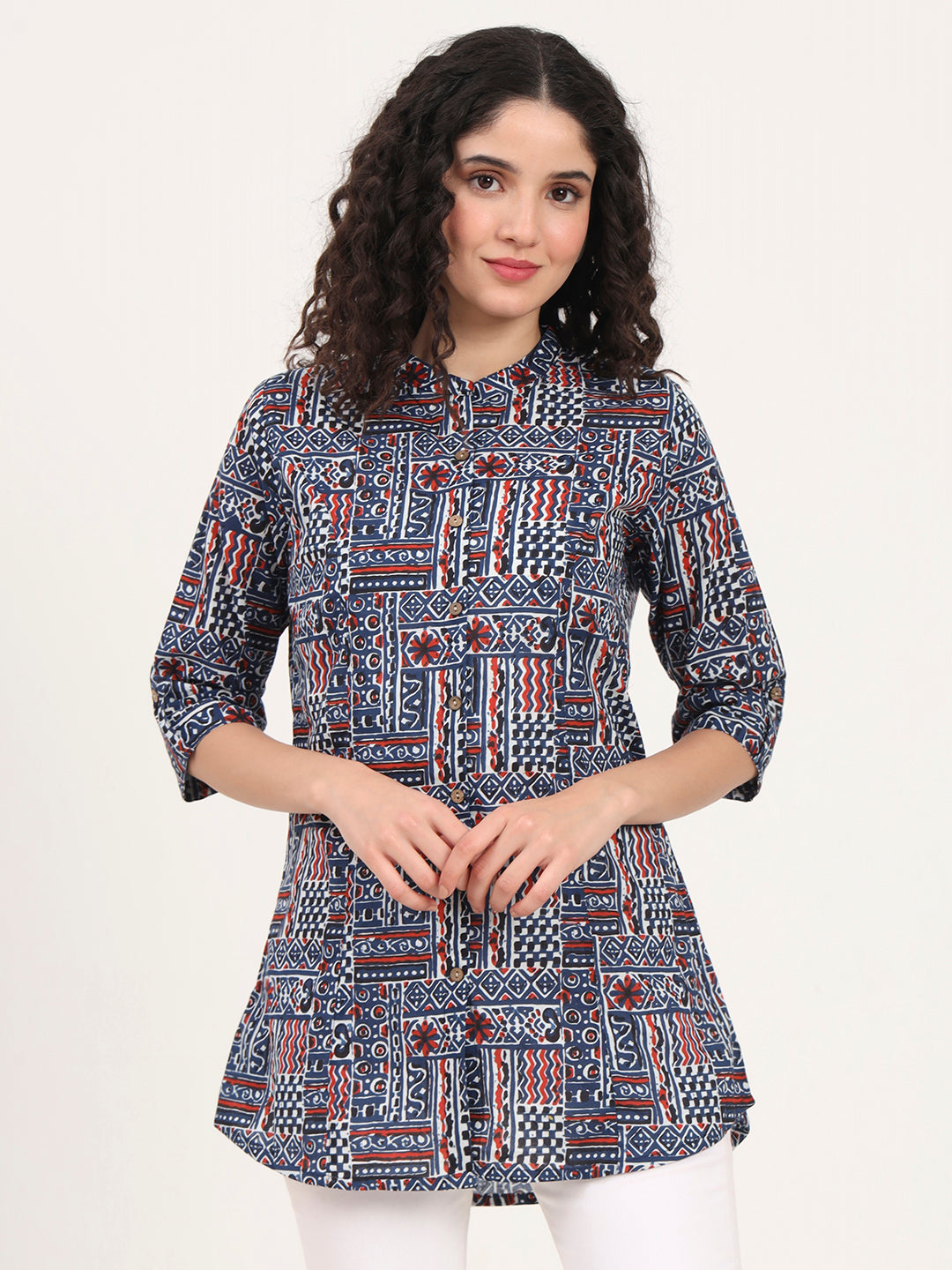 Blue Floral Printed Cotton Top