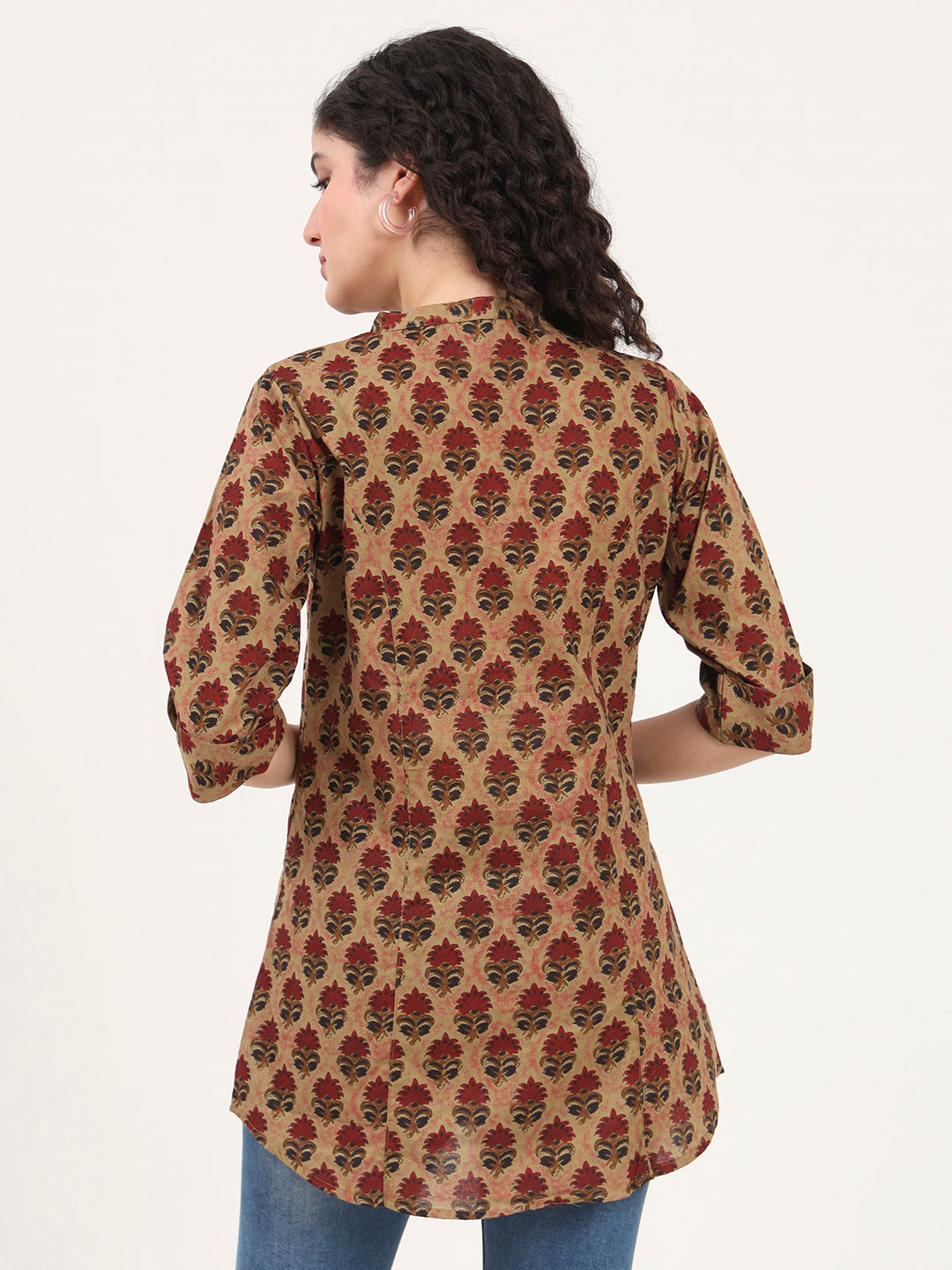 Brown Floral Printed Cotton Top