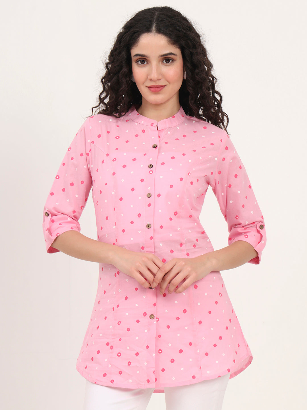 Pink Bandhani Printed Cotton Top