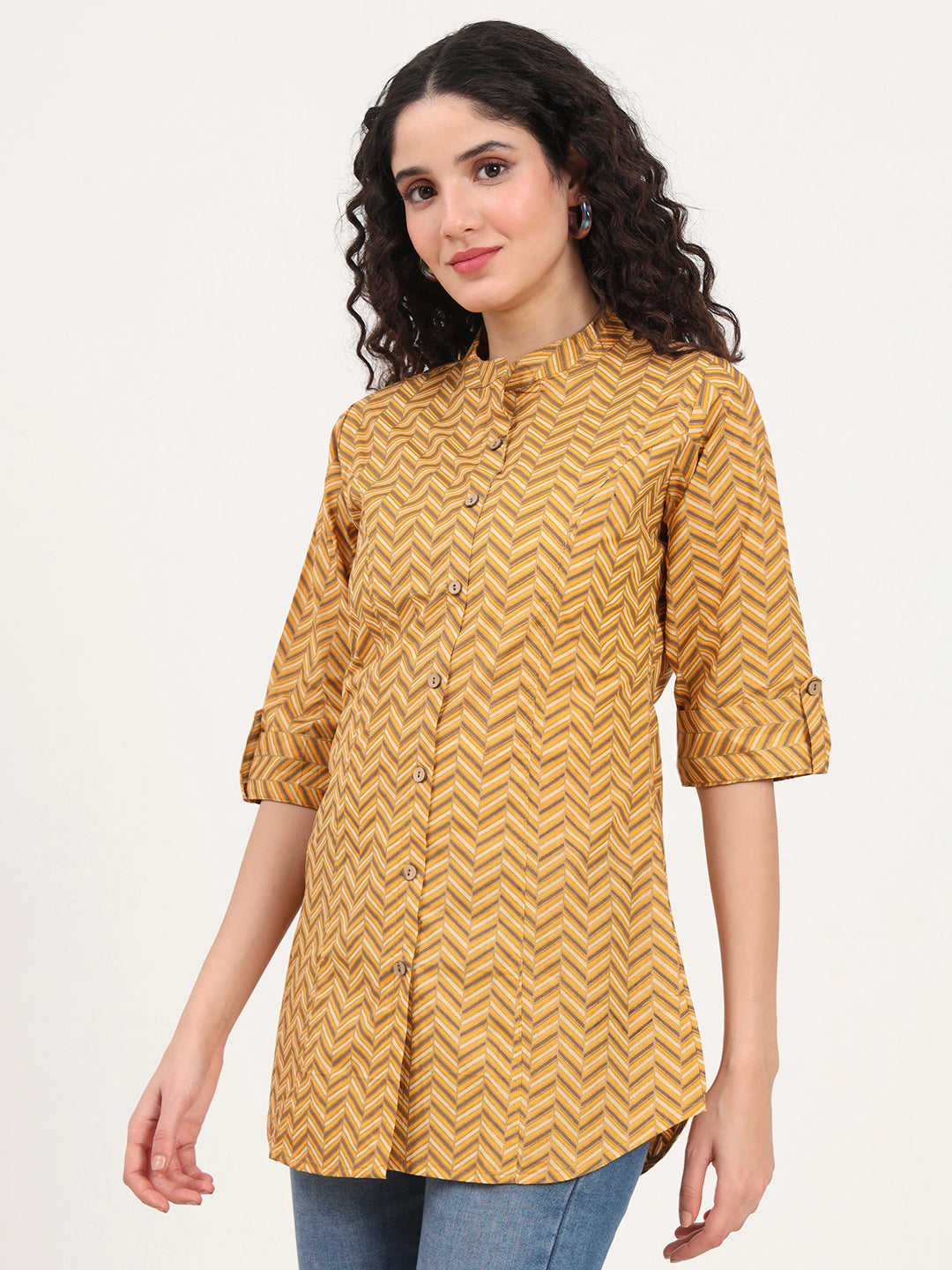 Yellow Zigzag Printed Cotton Top