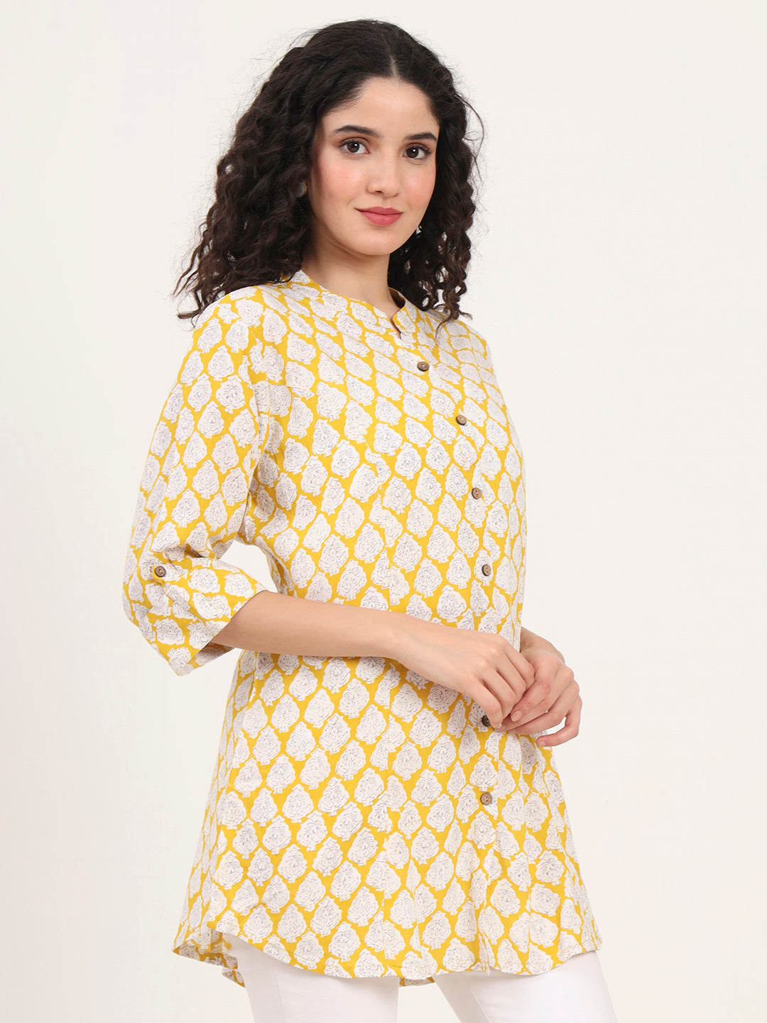 Yellow Floral Printed Rayon Top