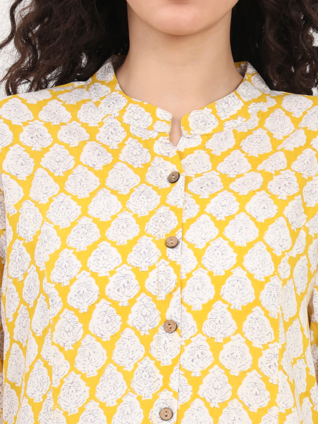Yellow Floral Printed Rayon Top