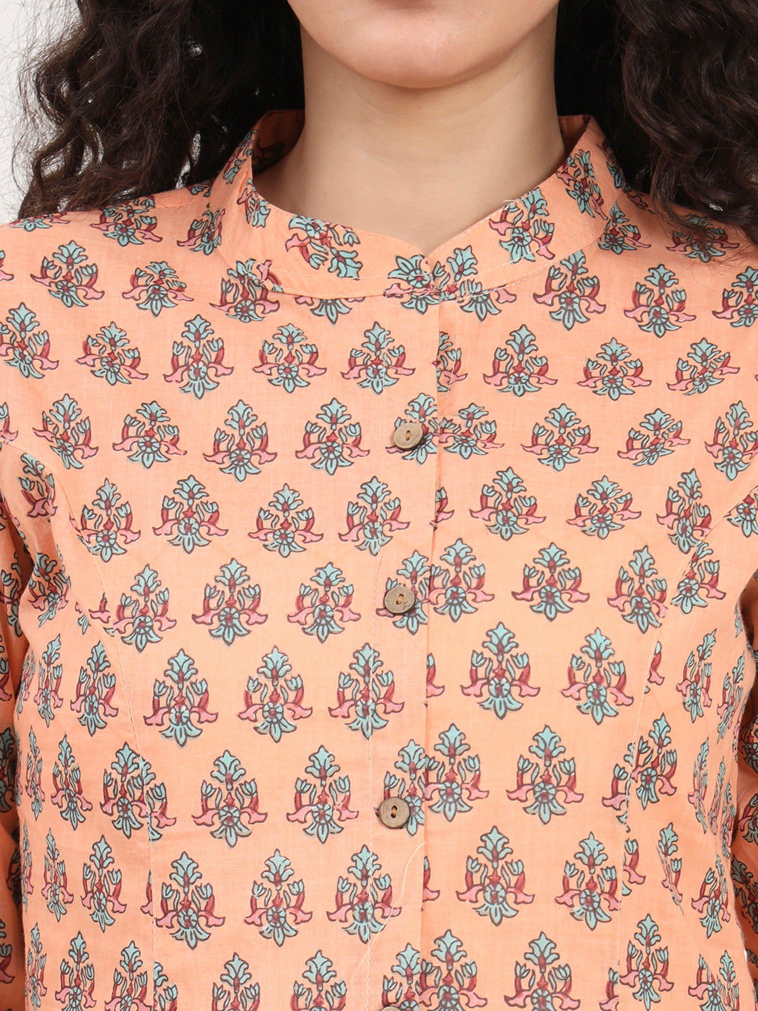 Light Orange Floral Printed Cotton Top
