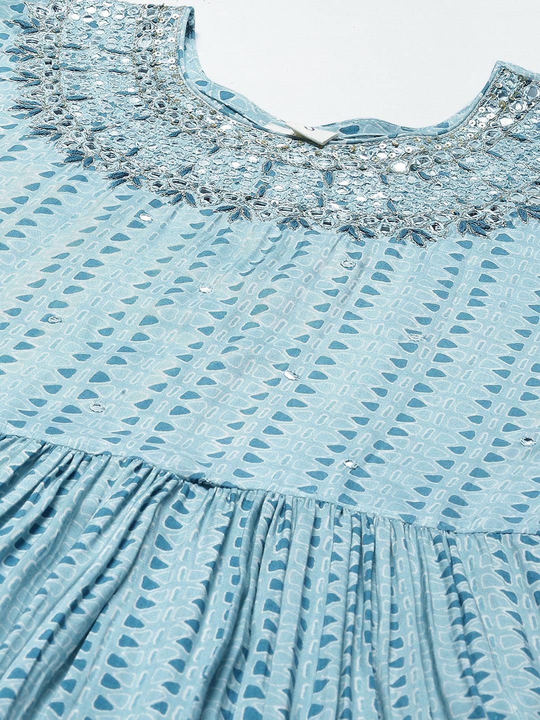 Jamal Jamaloo Blue Muslin Flared Gown - Jamal Jamalooworld.com