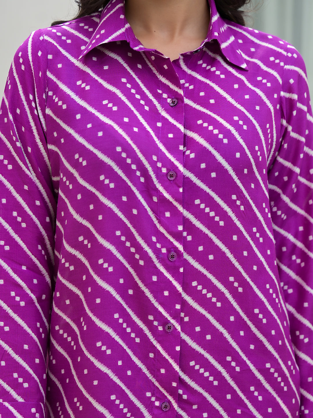 Purple Stripes Shirt With Trousers Co-Ords