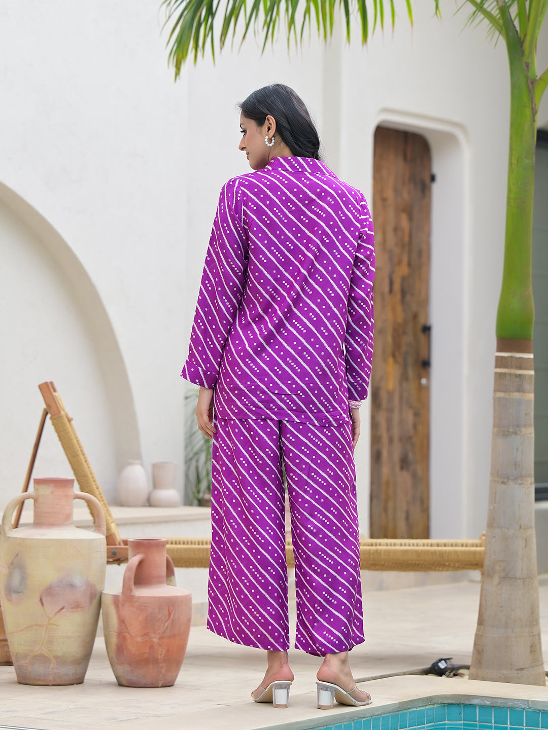 Purple Stripes Shirt With Trousers Co-Ords