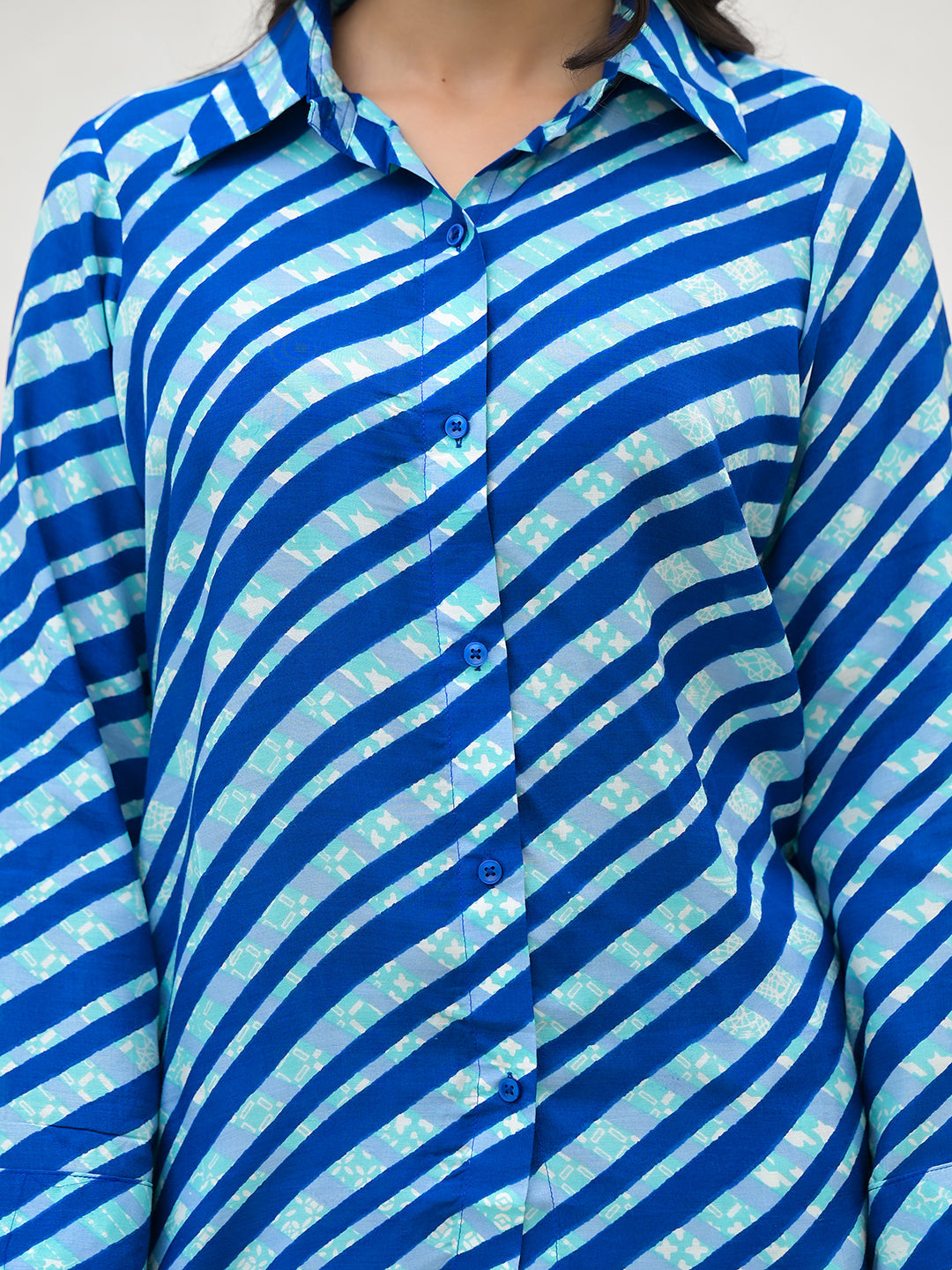 Blue Stripes Shirt With Trousers Co-Ords