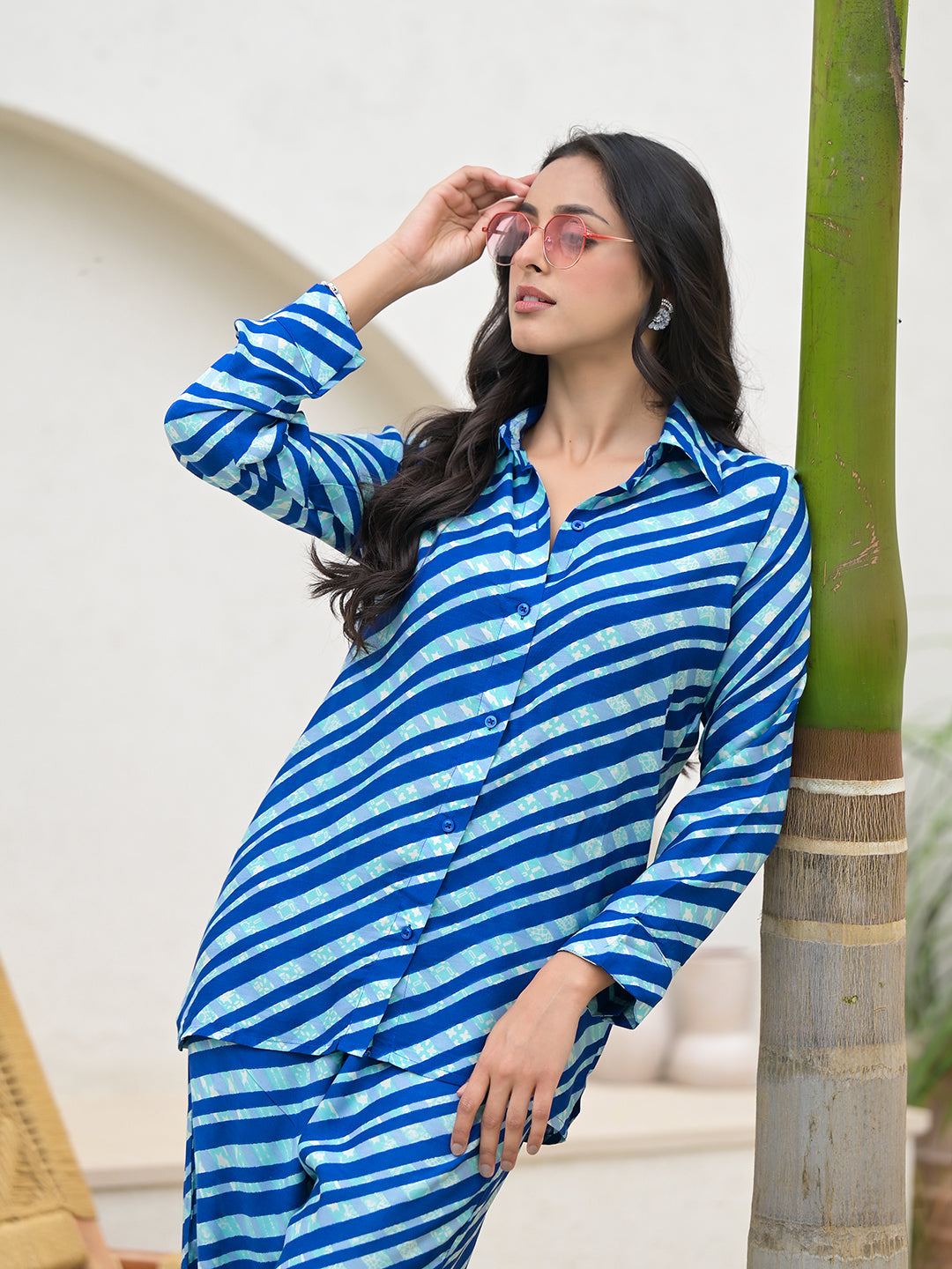 Blue Stripes Shirt With Trousers Co-Ords