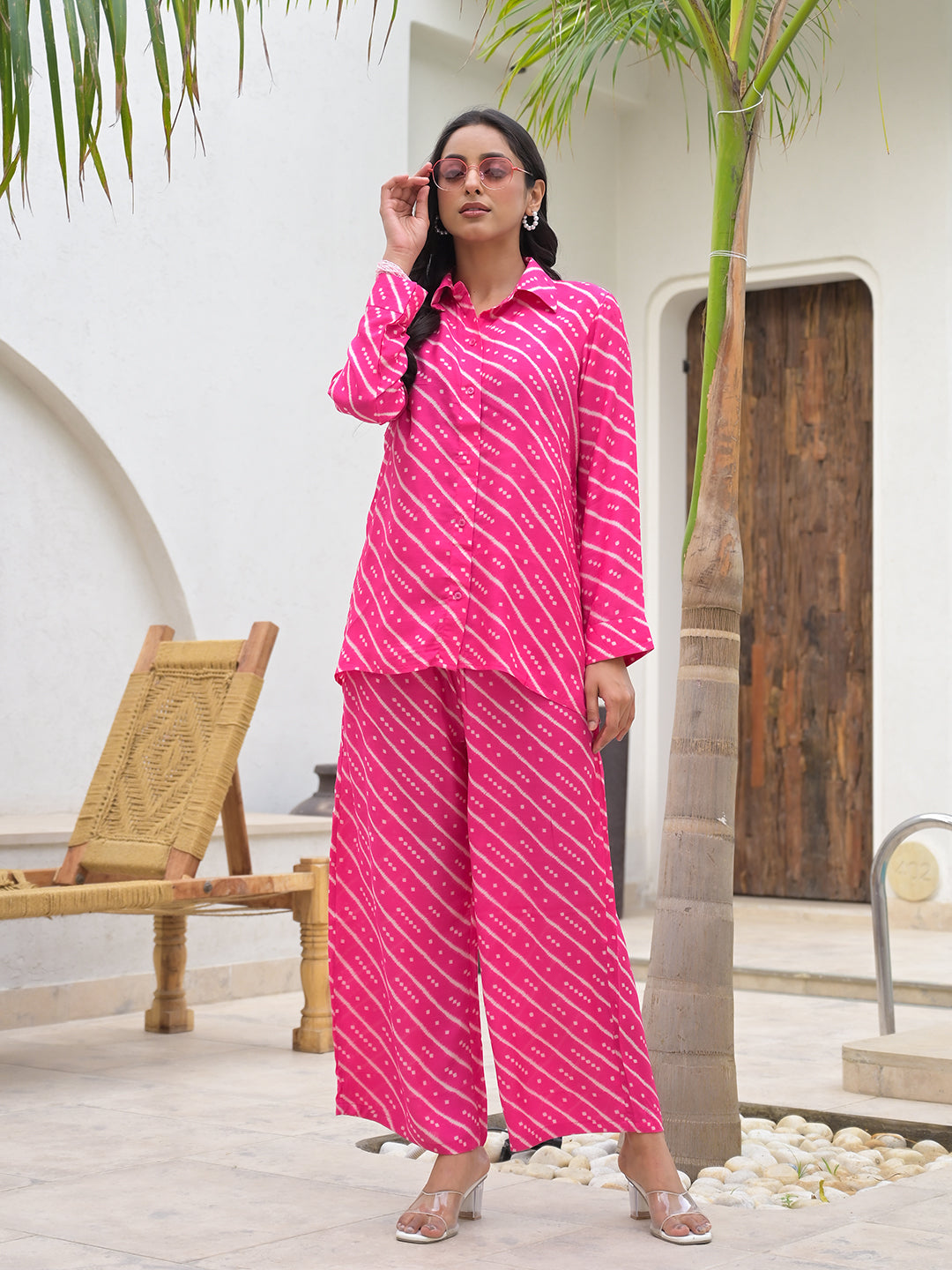 Pink Striped Shirt With Trousers Co-Ords