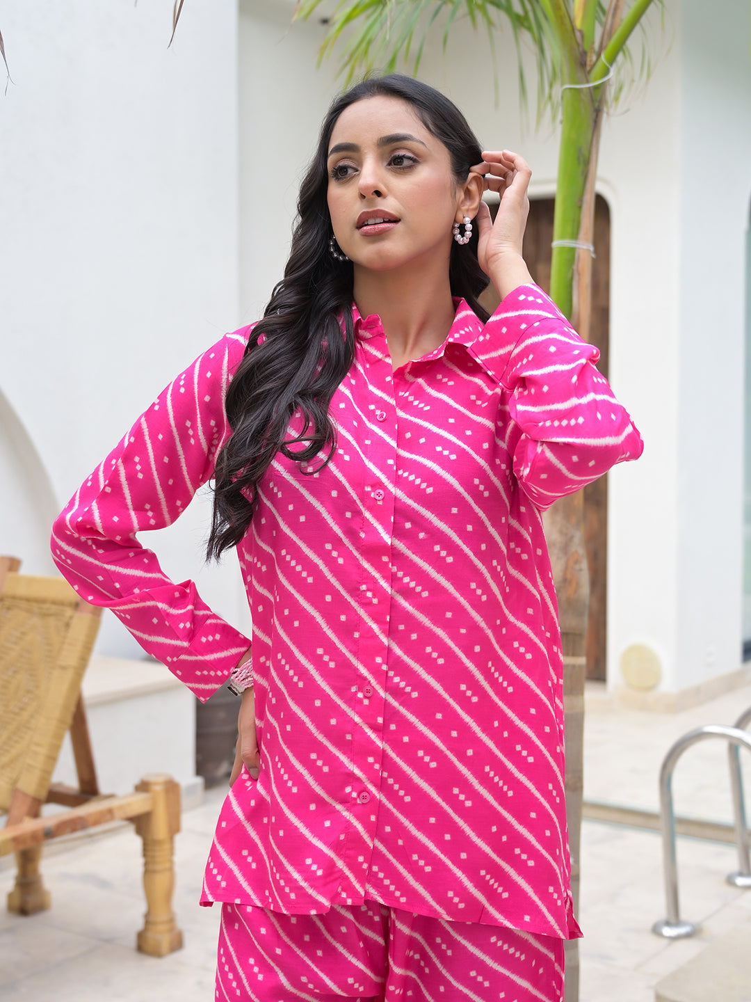 Pink Striped Shirt With Trousers Co-Ords