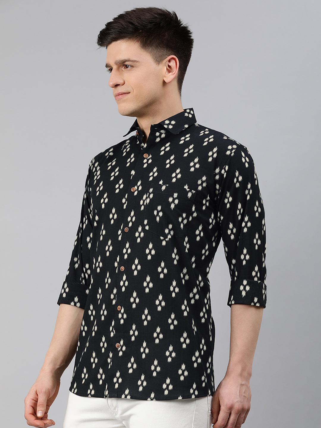 Millennial Men Black & White Cotton Full Sleeve Shirt for Men-MMF0217