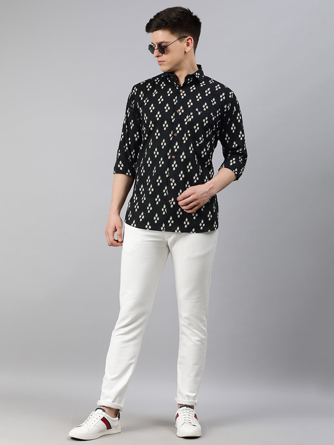 Millennial Men Black & White Cotton Full Sleeve Shirt for Men-MMF0217
