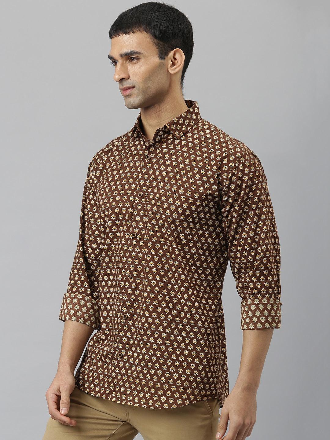 Millennial Men Brown & Mustard Cotton Full Sleeve Shirt for Men-MMF0266 - Jamal Jamalooworld.com