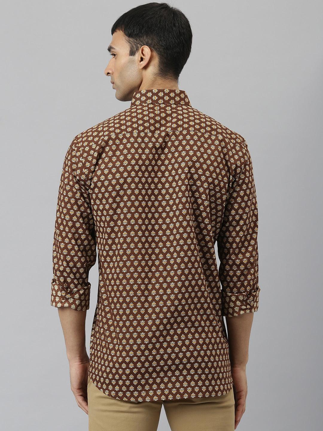 Millennial Men Brown & Mustard Cotton Full Sleeve Shirt for Men-MMF0266 - Jamal Jamalooworld.com