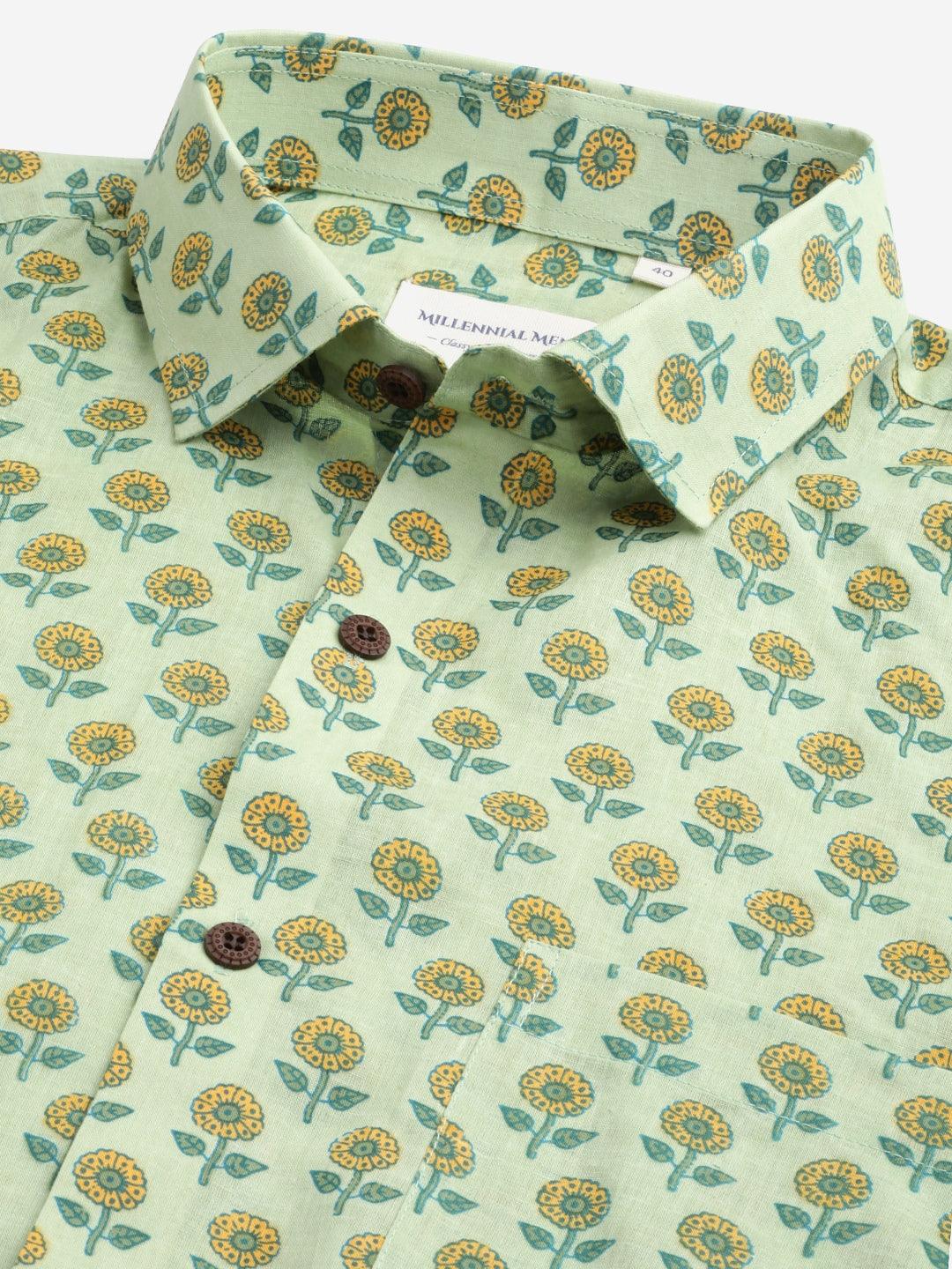 Millennial Men Light Green & Yellow Cotton Full Sleeve Shirt for Men-MMF0269 - Jamal Jamalooworld.com