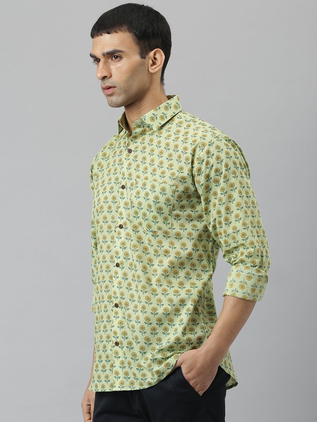 Millennial Men Light Green & Yellow Cotton Full Sleeve Shirt for Men-MMF0269 - Jamal Jamalooworld.com