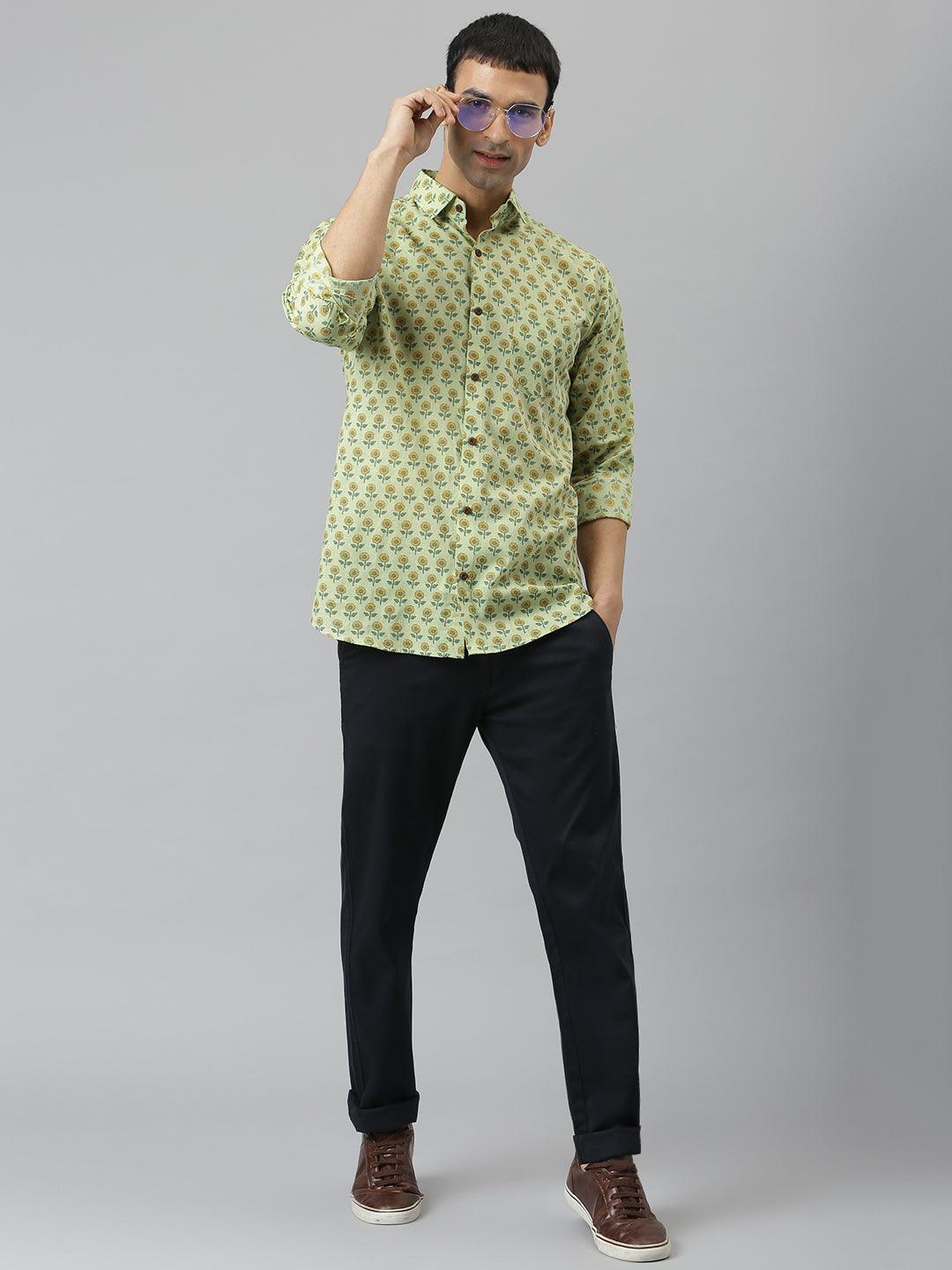 Millennial Men Light Green & Yellow Cotton Full Sleeve Shirt for Men-MMF0269 - Jamal Jamalooworld.com