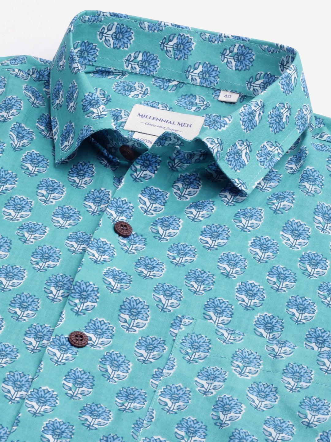 Millennial Men Turquoise blue & Blue Cotton Full Sleeve Shirt for Men-MMF0270 - Jamal Jamalooworld.com