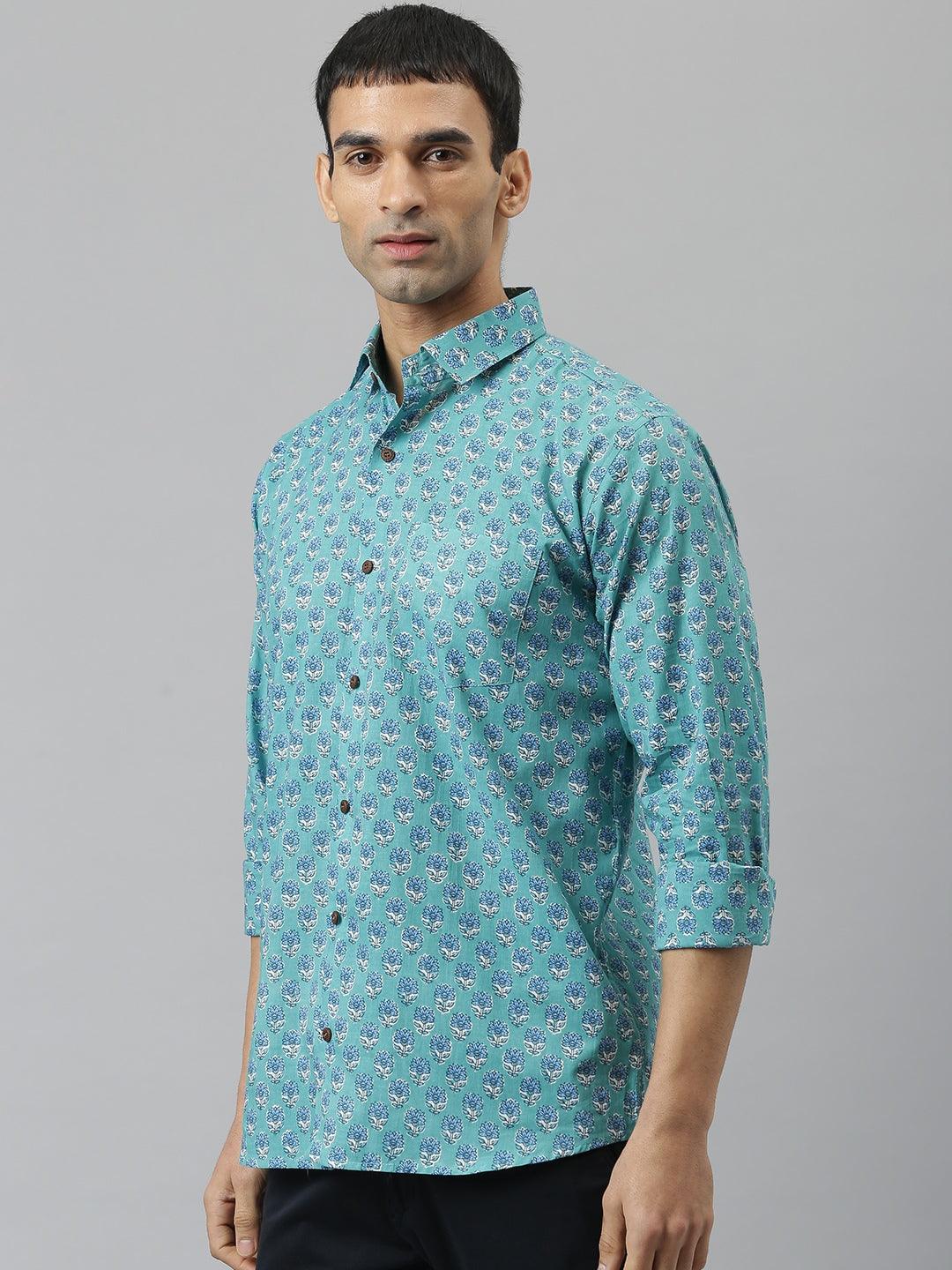 Millennial Men Turquoise blue & Blue Cotton Full Sleeve Shirt for Men-MMF0270 - Jamal Jamalooworld.com