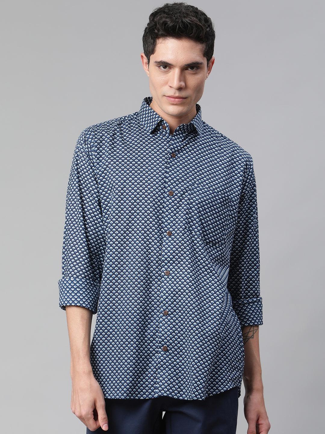 Millennial Men Indigo Blue & White Cotton Full Sleeve Shirt for Men-MMF0272 - Jamal Jamalooworld.com