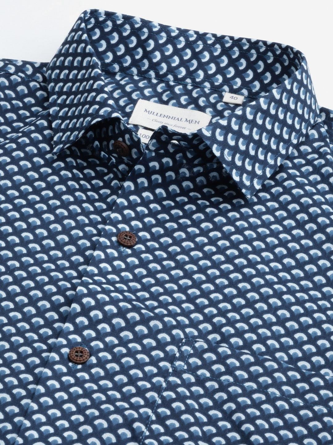 Millennial Men Indigo Blue & White Cotton Full Sleeve Shirt for Men-MMF0272 - Jamal Jamalooworld.com