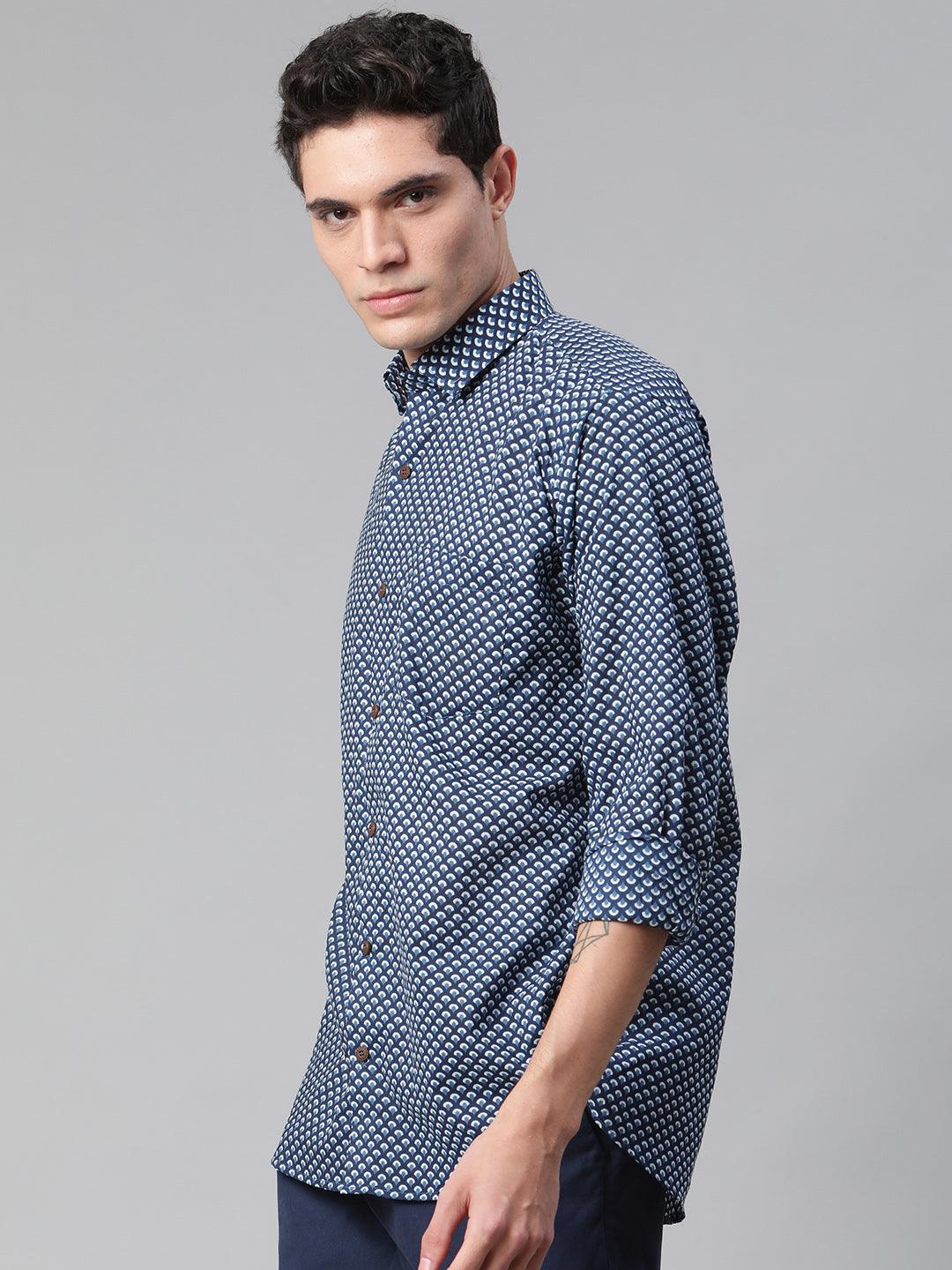 Millennial Men Indigo Blue & White Cotton Full Sleeve Shirt for Men-MMF0272 - Jamal Jamalooworld.com