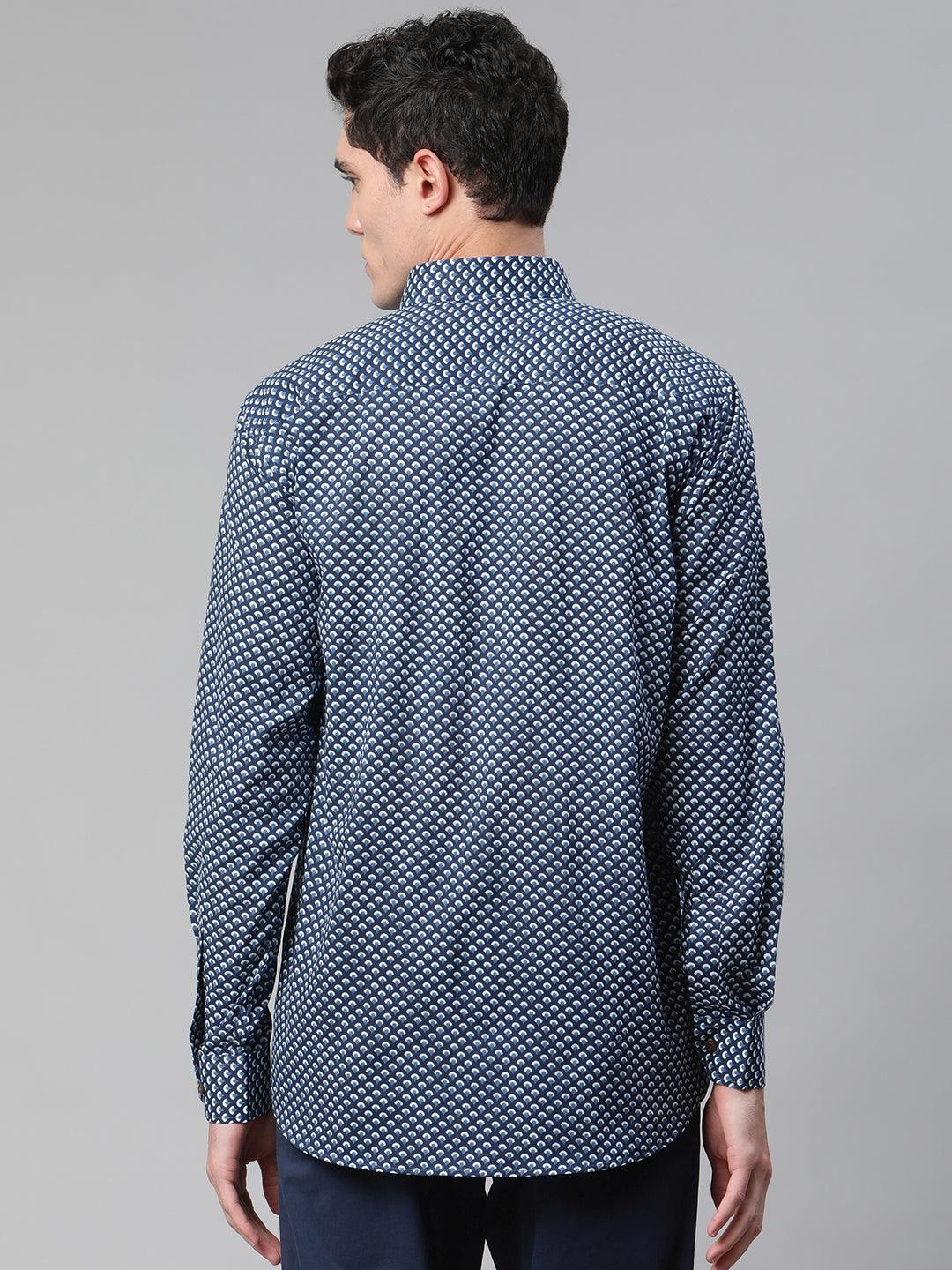 Millennial Men Indigo Blue & White Cotton Full Sleeve Shirt for Men-MMF0272 - Jamal Jamalooworld.com