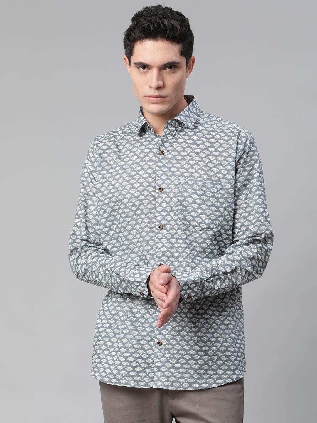 Millennial Men Grey & White Cotton Full Sleeve Shirt for Men-MMF0276 - Jamal Jamalooworld.com