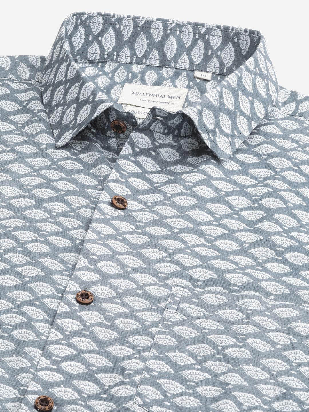 Millennial Men Grey & White Cotton Full Sleeve Shirt for Men-MMF0276 - Jamal Jamalooworld.com