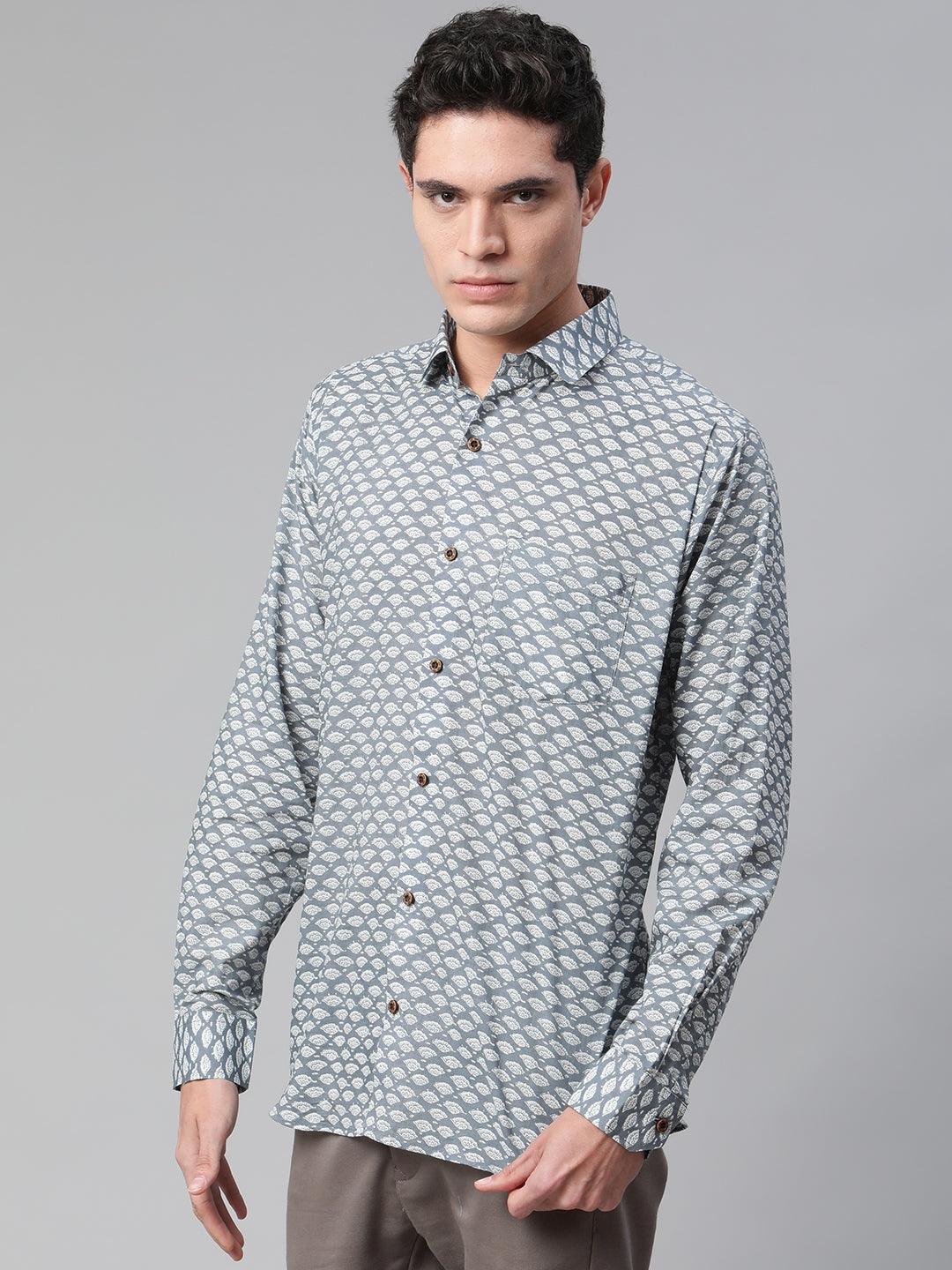 Millennial Men Grey & White Cotton Full Sleeve Shirt for Men-MMF0276 - Jamal Jamalooworld.com