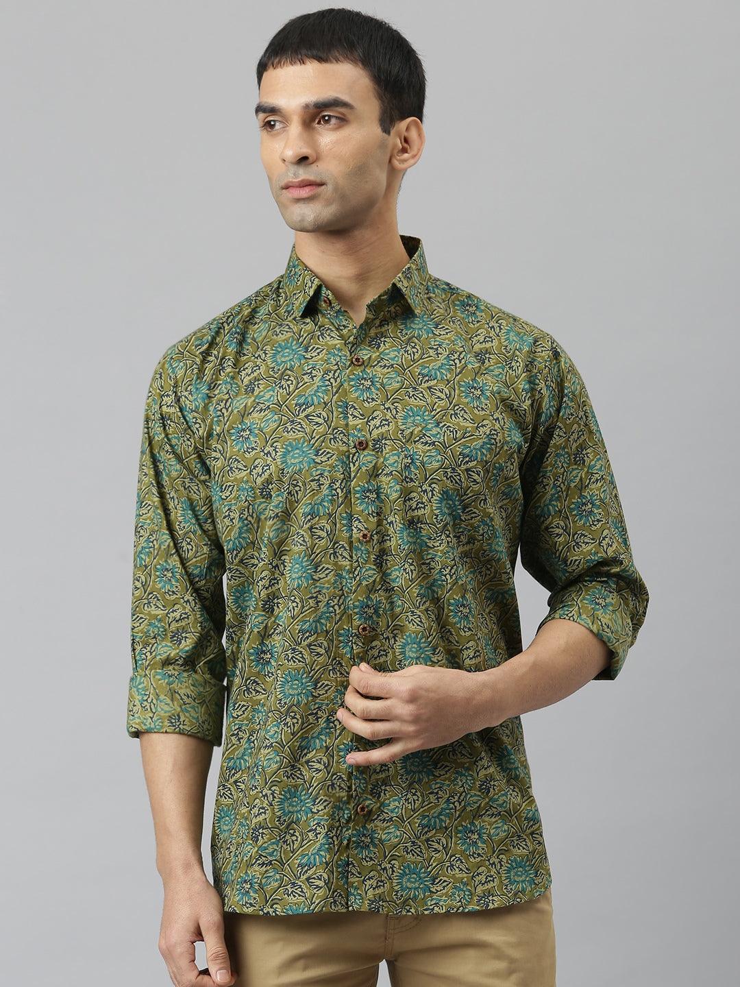 Millennial Men Mehendi & Green Cotton Full Sleeve Shirt for Men-MMF0278 - Jamal Jamalooworld.com