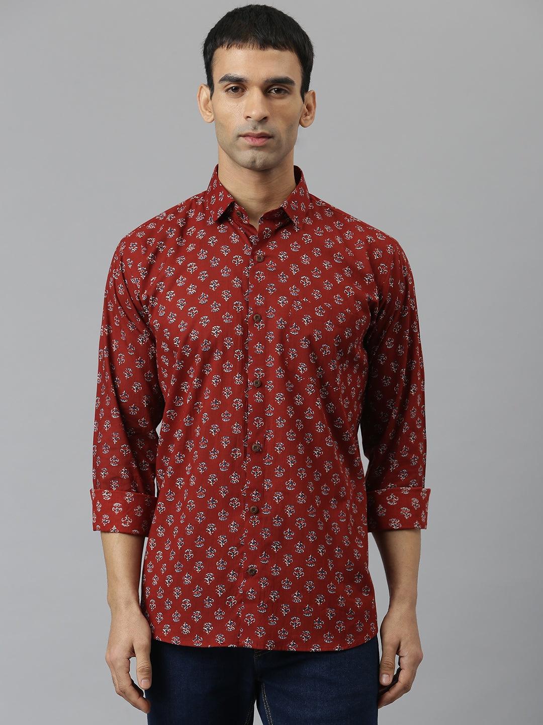 Millennial Men Maroon & Blue Cotton Full Sleeve Shirt for Men-MMF0279 - Jamal Jamalooworld.com