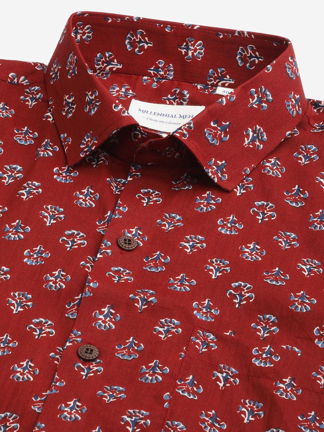 Millennial Men Maroon & Blue Cotton Full Sleeve Shirt for Men-MMF0279 - Jamal Jamalooworld.com