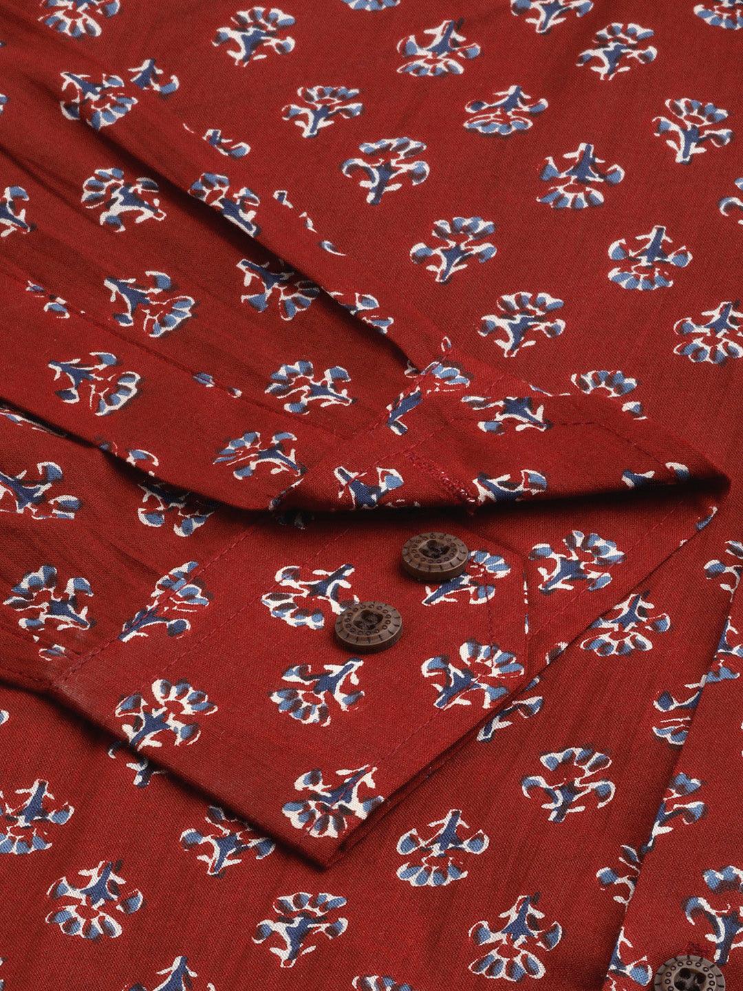 Millennial Men Maroon & Blue Cotton Full Sleeve Shirt for Men-MMF0279 - Jamal Jamalooworld.com
