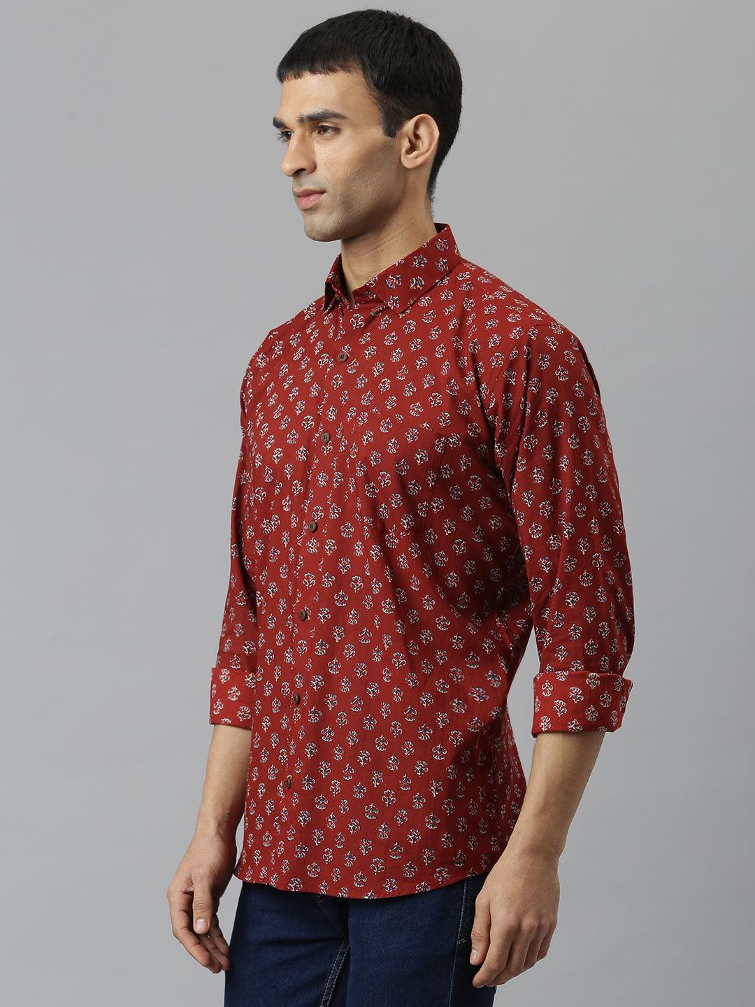 Millennial Men Maroon & Blue Cotton Full Sleeve Shirt for Men-MMF0279 - Jamal Jamalooworld.com