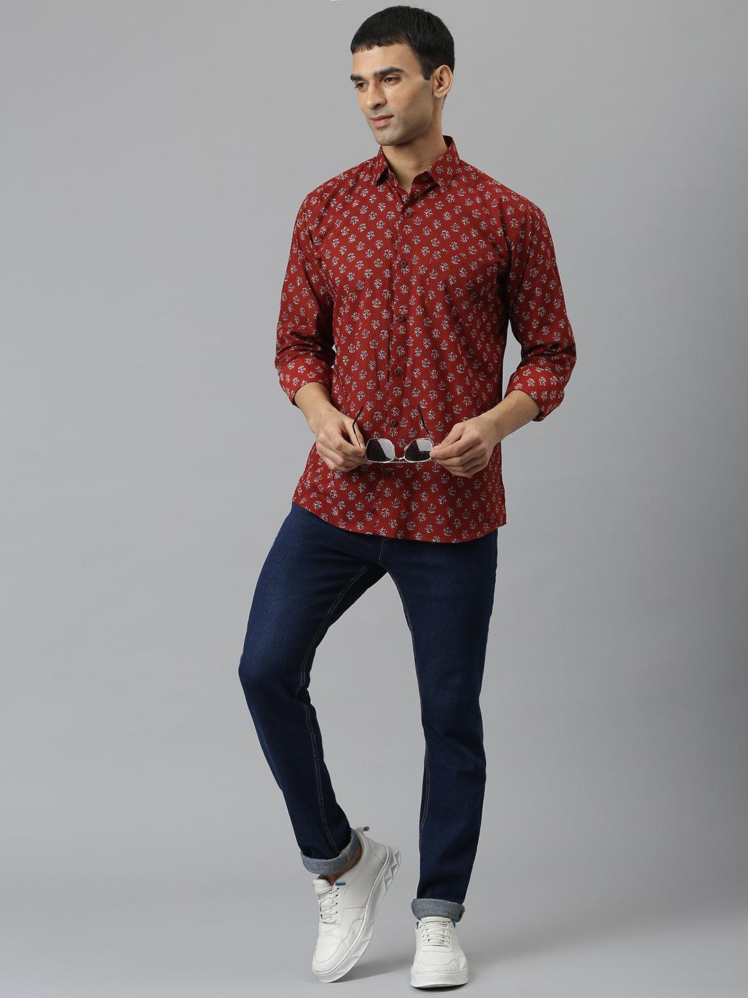 Millennial Men Maroon & Blue Cotton Full Sleeve Shirt for Men-MMF0279 - Jamal Jamalooworld.com