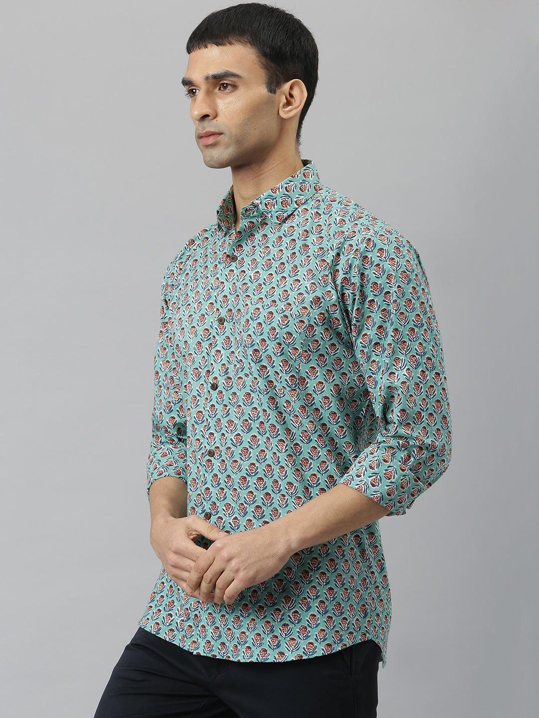 Millennial Men Sea Green & Blue Cotton Full Sleeve Shirt for Men-MMF0280 - Jamal Jamalooworld.com