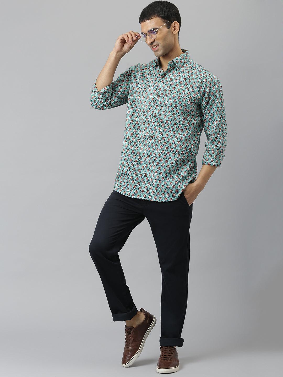 Millennial Men Sea Green & Blue Cotton Full Sleeve Shirt for Men-MMF0280 - Jamal Jamalooworld.com