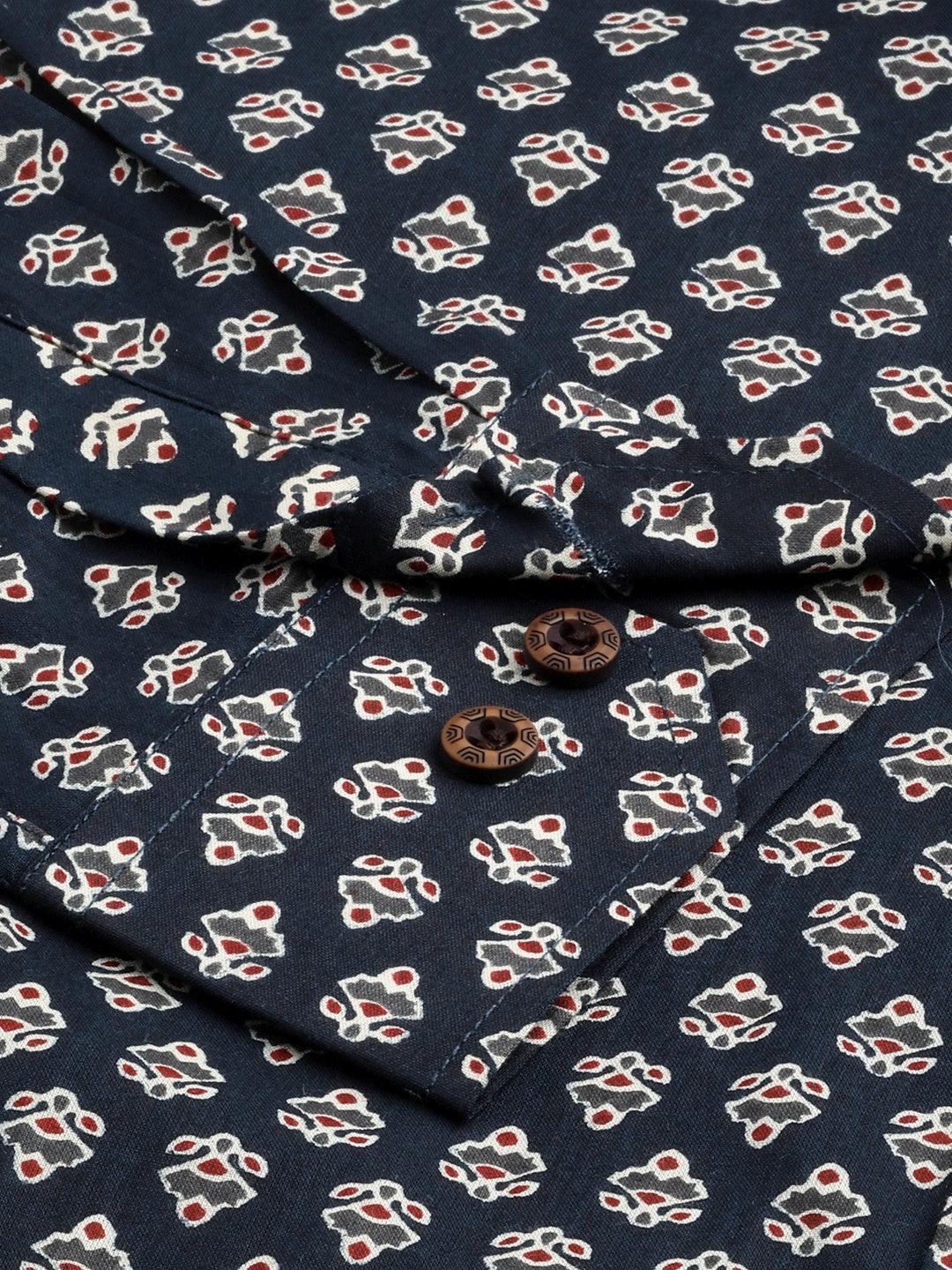 Millennial Men Navy Blue & Cream Cotton Full Sleeve Shirt for Men-MMF0281 - Jamal Jamalooworld.com