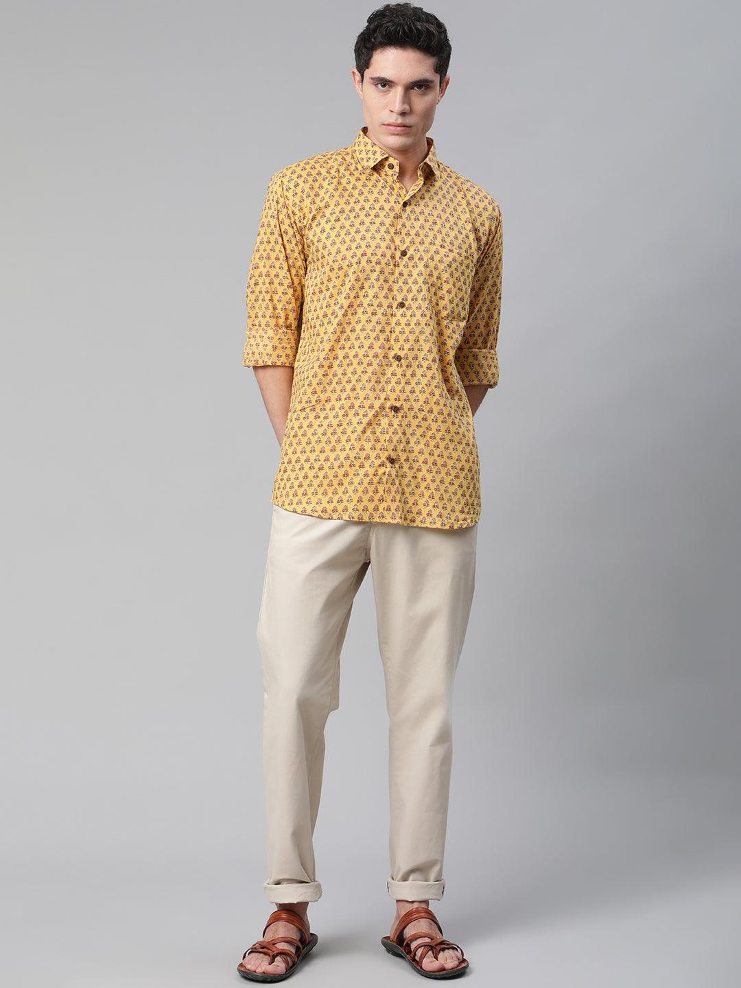 Millennial Men Mustard & Pink Cotton Full Sleeve Shirt for Men-MMF0282 - Jamal Jamalooworld.com