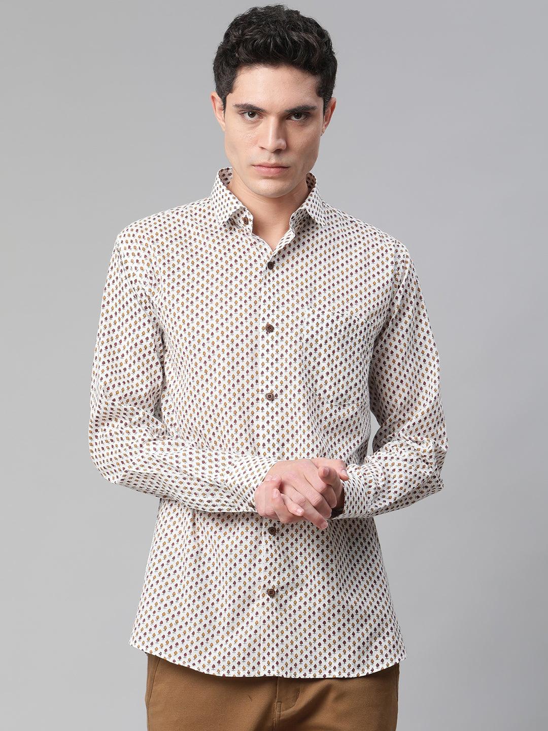 Millennial Men White & Yellow Cotton Full Sleeve Shirt for Men-MMF0283 - Jamal Jamalooworld.com