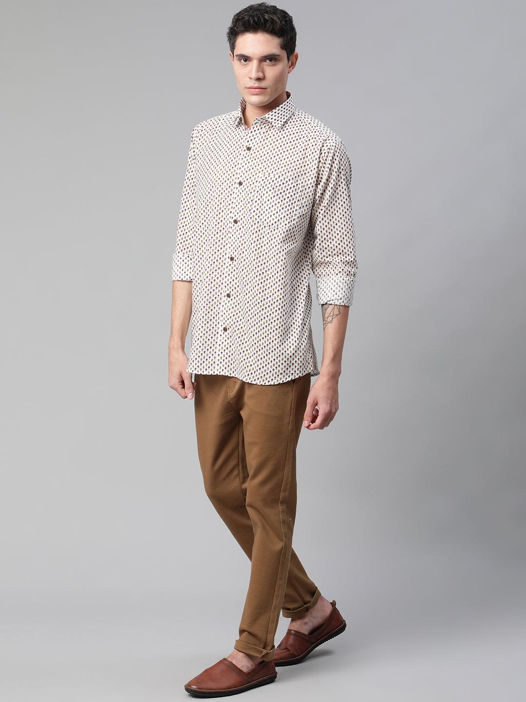 Millennial Men White & Yellow Cotton Full Sleeve Shirt for Men-MMF0283 - Jamal Jamalooworld.com