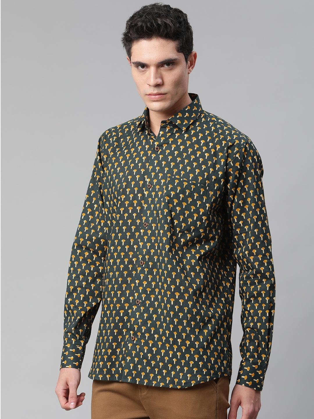 Millennial Men Dark Green & Mustard Cotton Full Sleeve Shirt for Men-MMF0284 - Jamal Jamalooworld.com