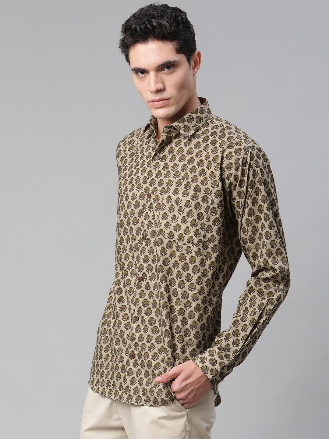 Millennial Men Grey & Green Cotton Full Sleeve Shirt for Men-MMF0285 - Jamal Jamalooworld.com