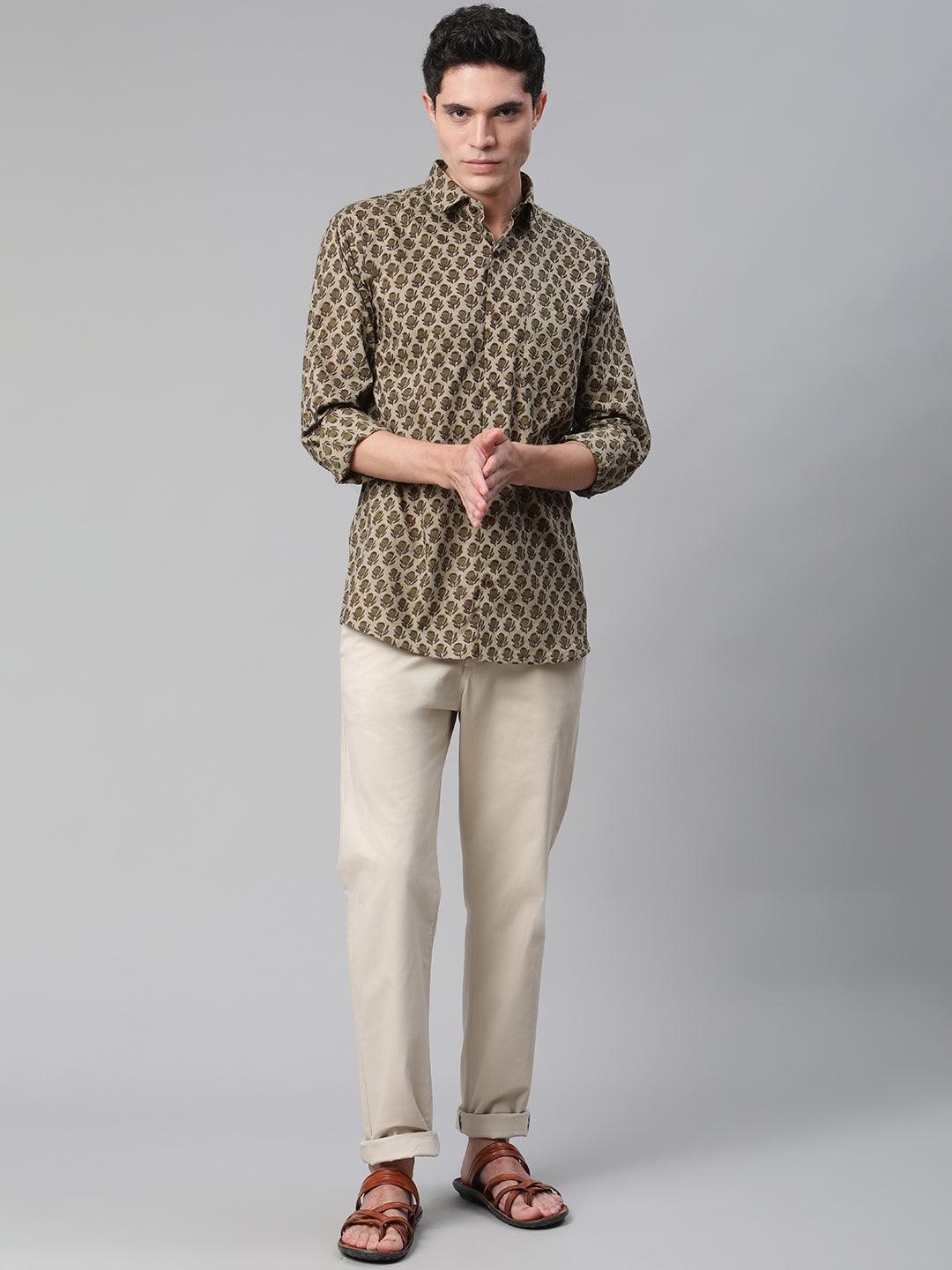 Millennial Men Grey & Green Cotton Full Sleeve Shirt for Men-MMF0285 - Jamal Jamalooworld.com