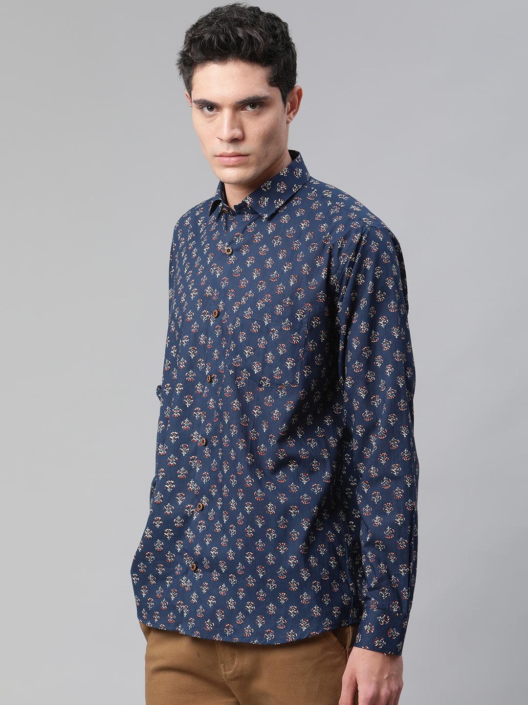 Millennial Men Navy & White Cotton Full Sleeve Shirt for Men-MMF0286 - Jamal Jamalooworld.com