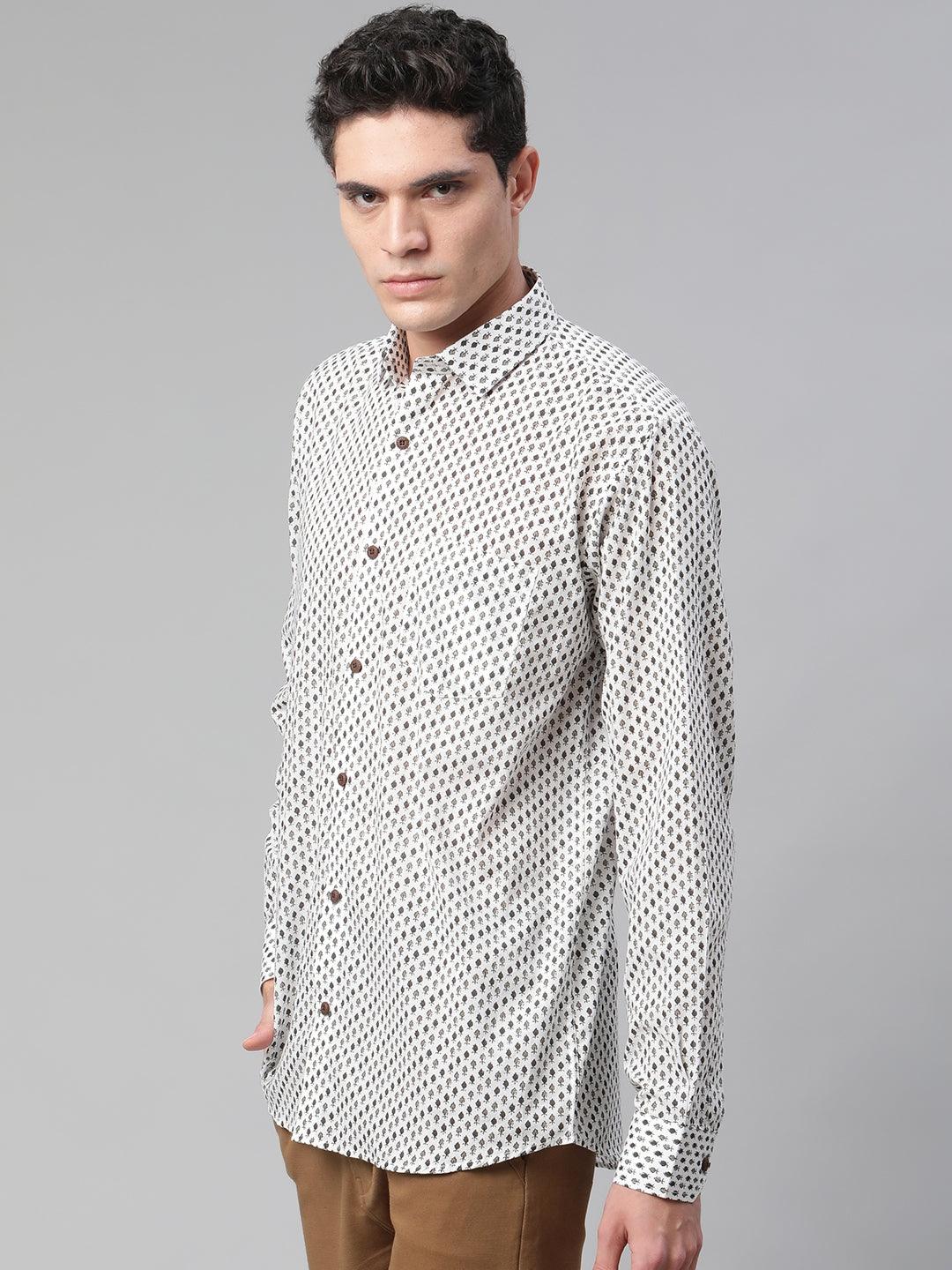 Millennial Men White & Black Cotton Full Sleeve Shirt for Men-MMF0288 - Jamal Jamalooworld.com